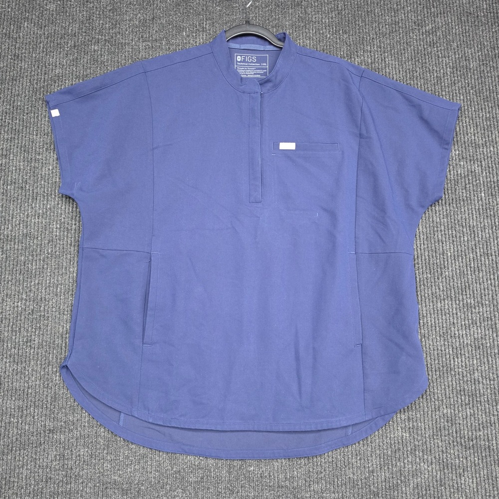 FIGS Technical Collection Scrub Top Navy Blue XXL Mandarin Collar 1000836